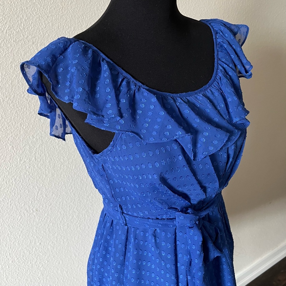 LOVE 21 Royal Blue Dots Ruffle Bodice Dress